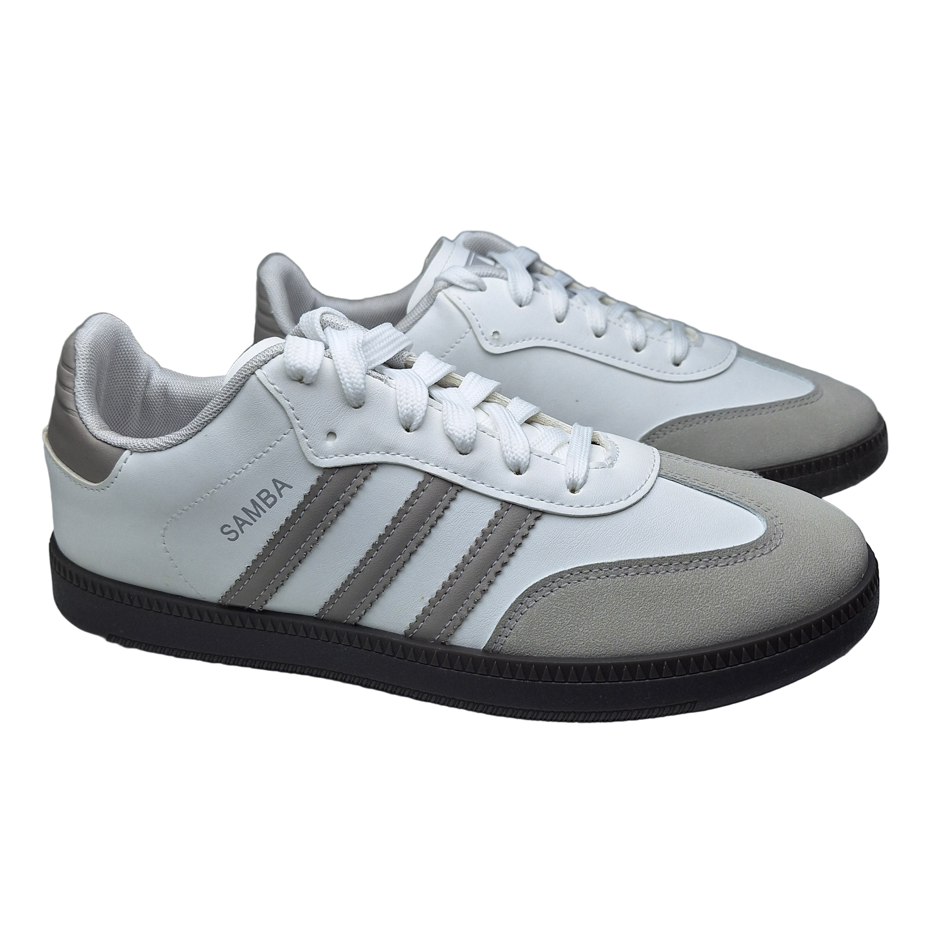 Adi - Samba Classic Sneakers - White with Grey Stripes