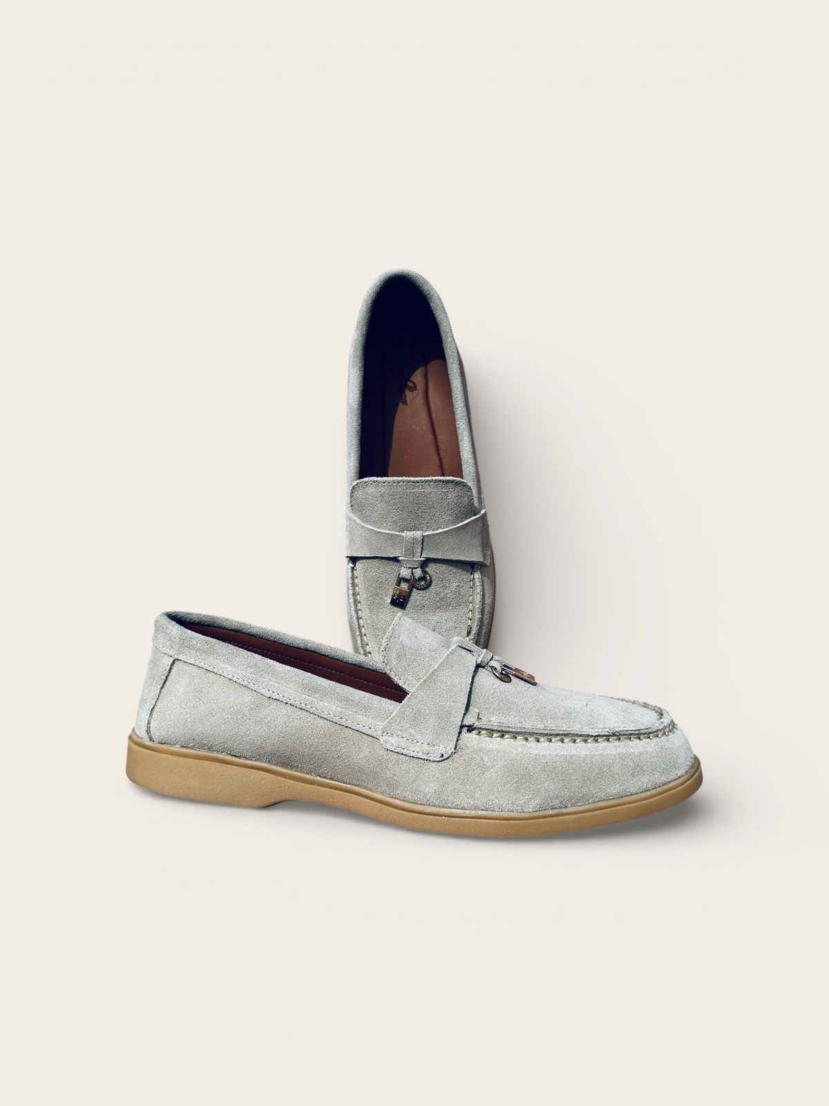 Premium Suede Leather (Lock & Key) Loafers - Beige