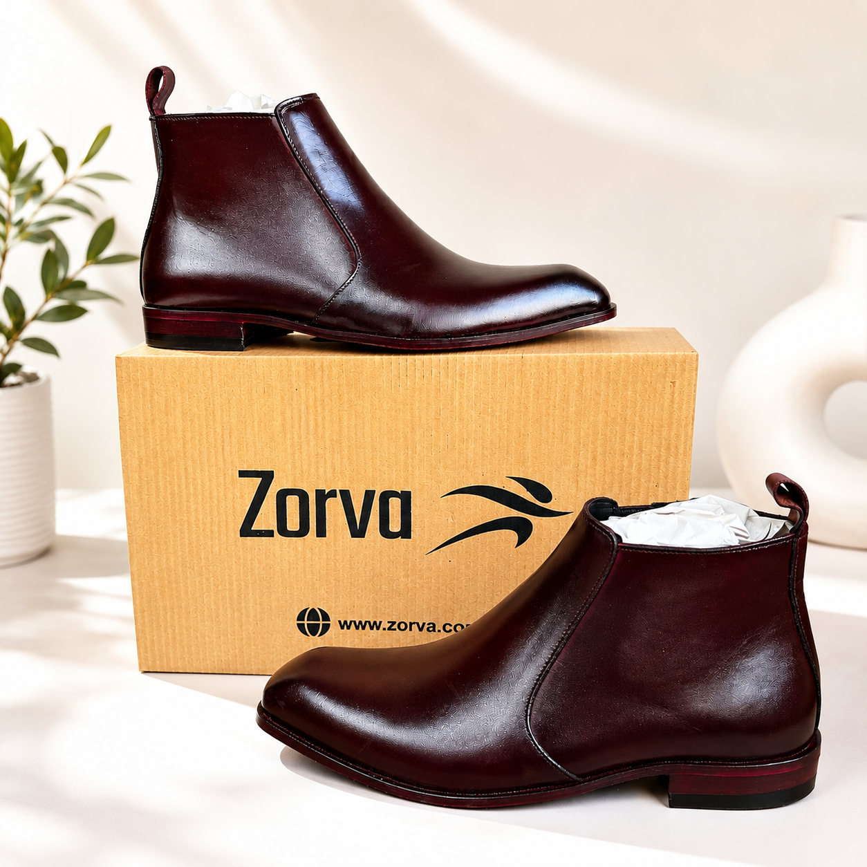 Premium Leather Italian Cut Down Toe Side-Zip Chelsea Boots - Burgundy