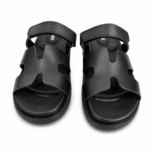 Medicated Leather Stealth Sandals - Black