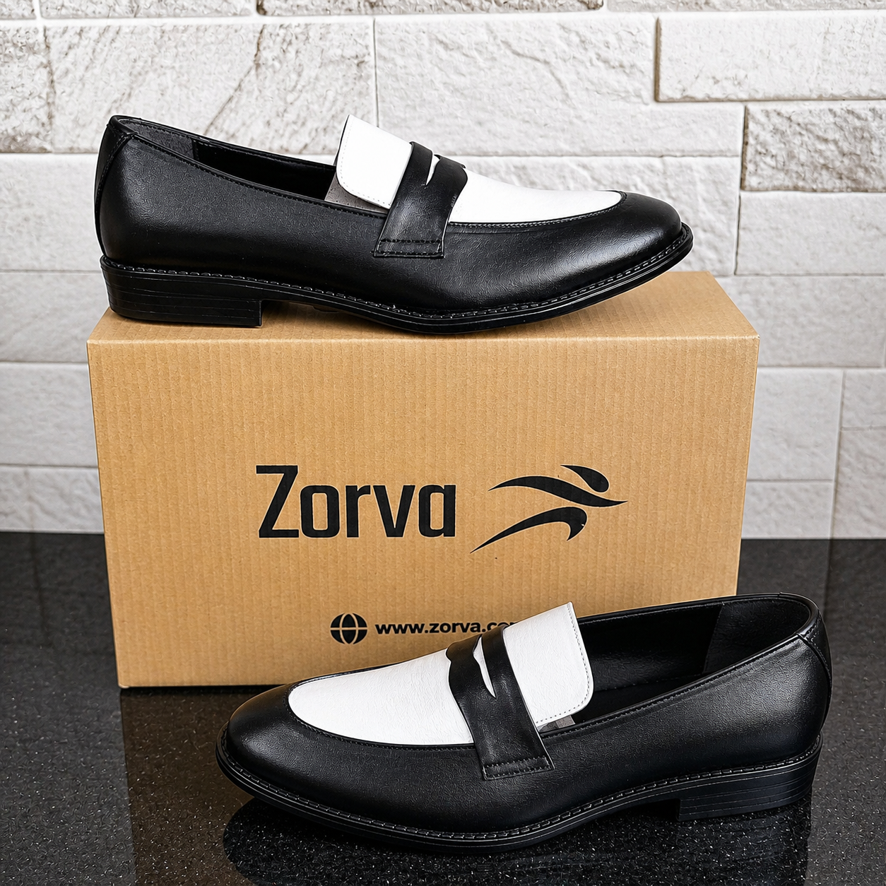 Dual Tone Leather Penny Loafers - Black & White
