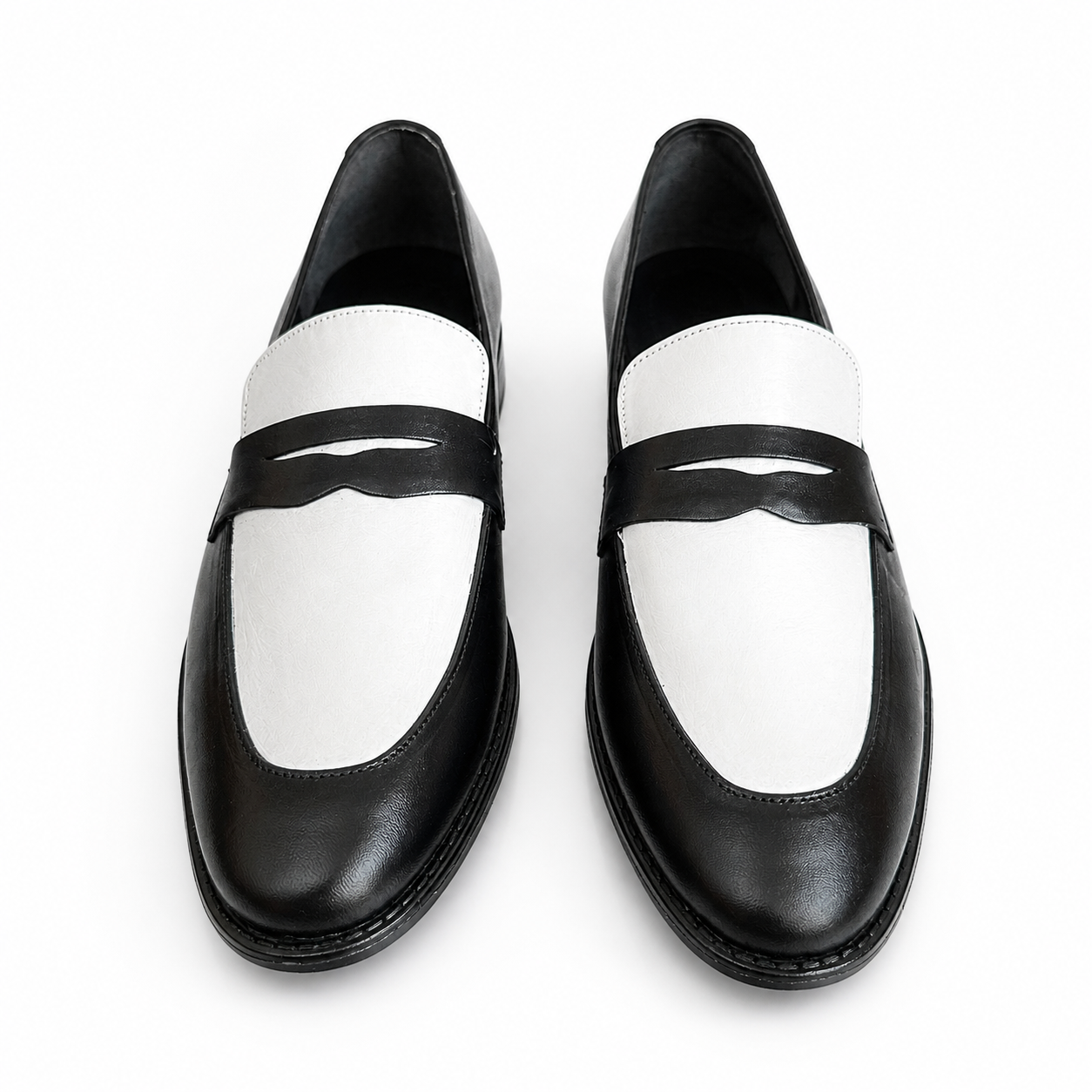 Dual Tone Leather Penny Loafers - Black & White