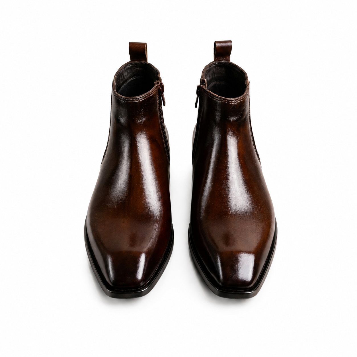 Premium Leather Italian Cut Down Toe Side-Zip Chelsea Boots - Brown