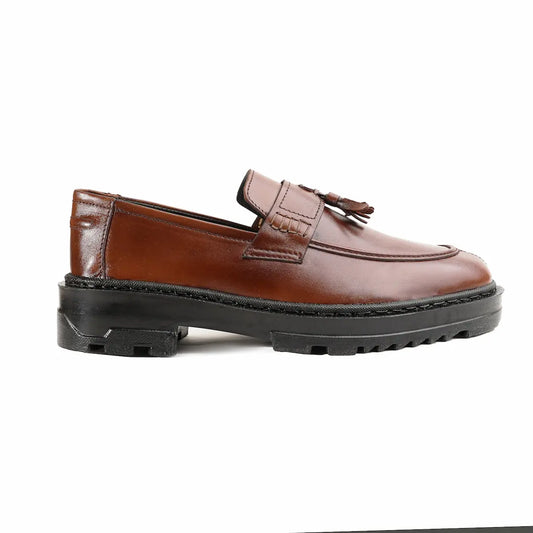 Leather Chunky Tassel Loafers - Brown