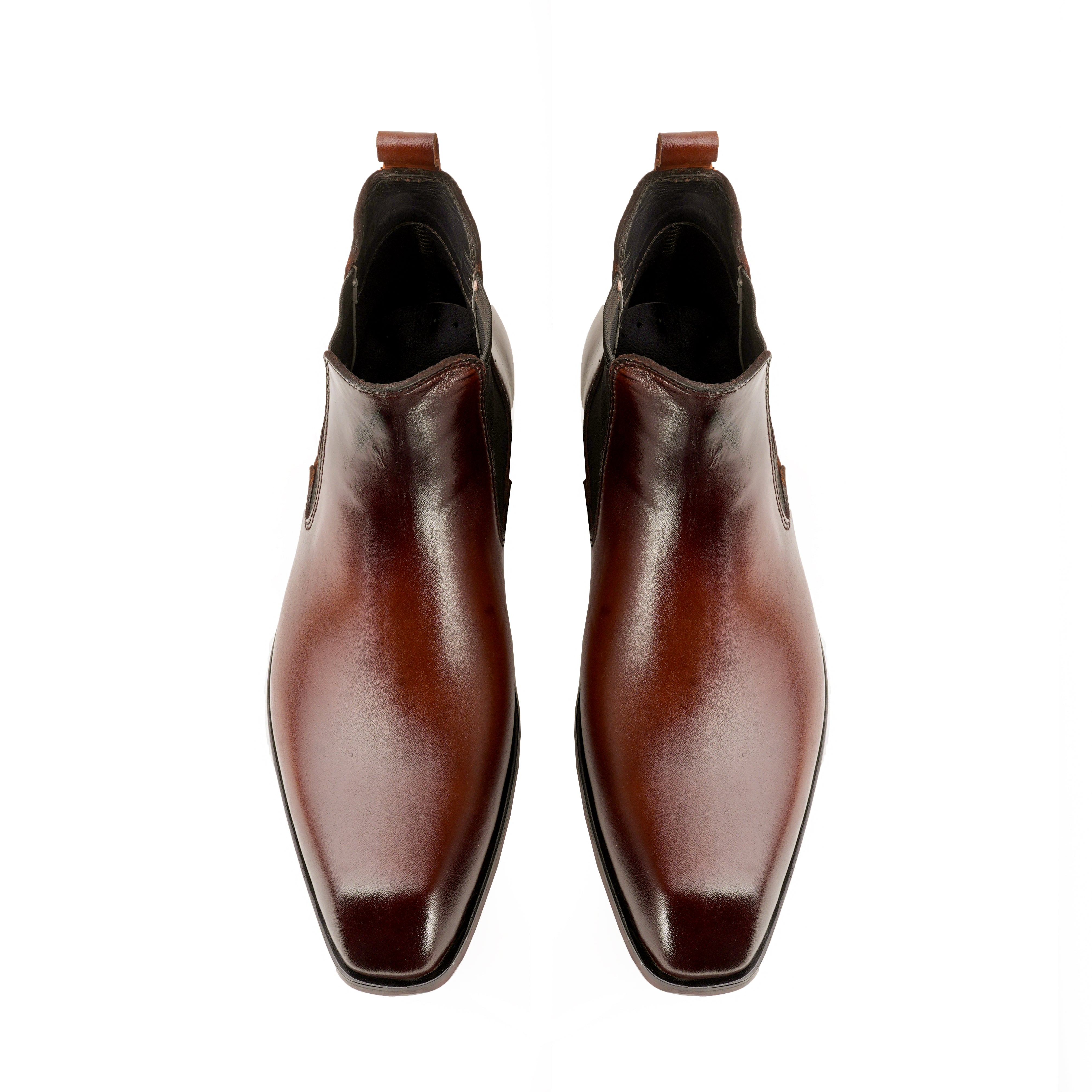 Premium Leather Italian Cut Down Toe Chelsea Boots - Milanese Monk-Brown