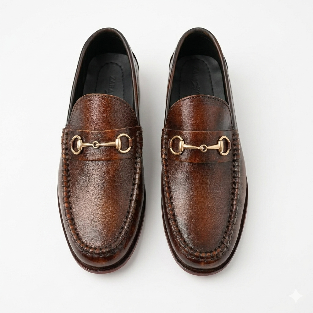 Leather Horsebit Classic Loafers - Brown