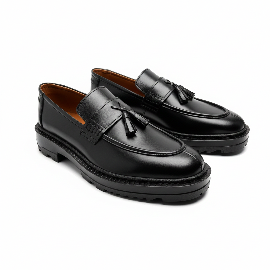 Premium Leather Chunky Loafers - Midnight Noir