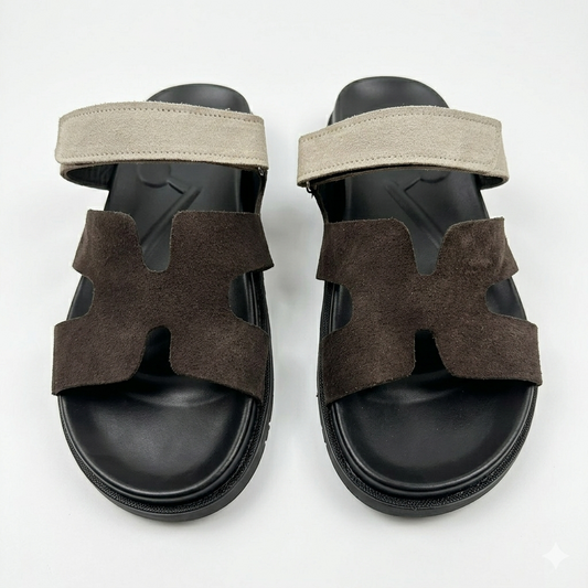 Medicated Suede Leather Stealth Sandals - Beige & Brown