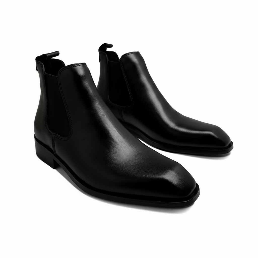 Premium Leather Italian Cut Down Toe Chelsea Boots - Black