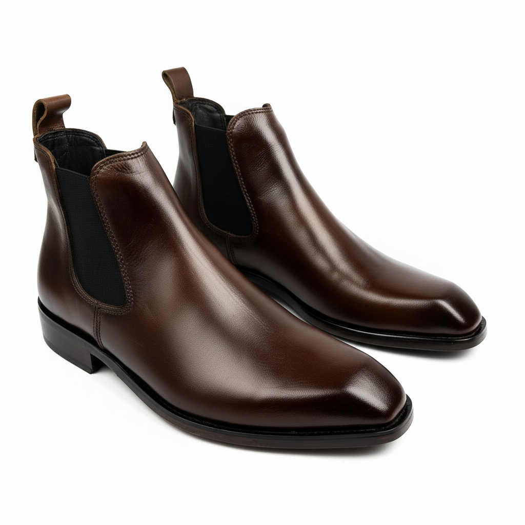 Premium Leather Italian Cut Down Toe Chelsea Boots - Milanese Monk-Brown