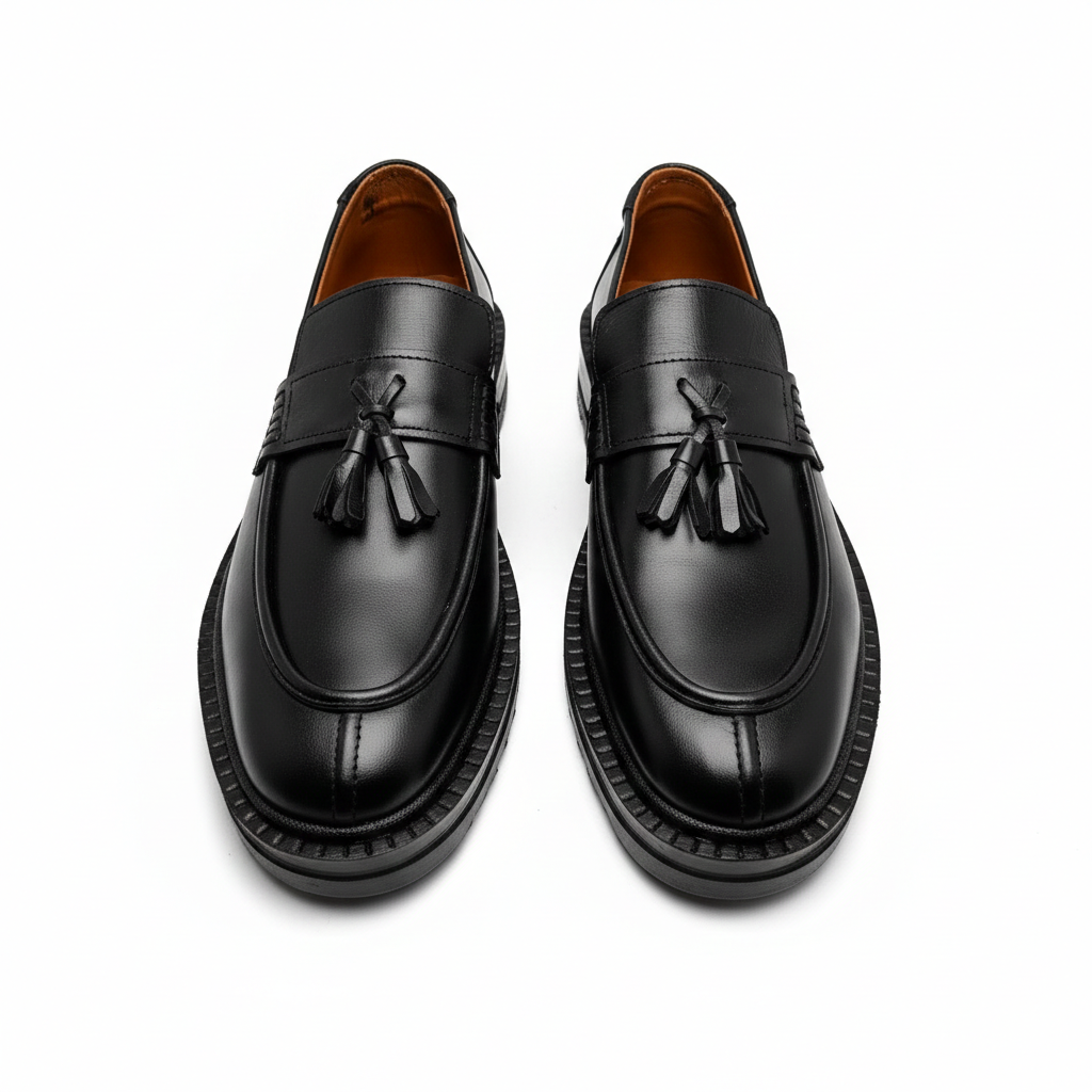 Premium Leather Chunky Loafers - Midnight Noir
