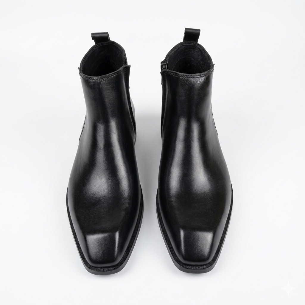 Premium Leather Italian Cut Down Toe Side-Zip Chelsea Boots - Black