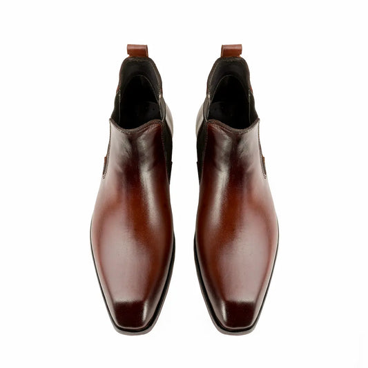 Italian Cut Down Toe Leather Chelsea - Brown
