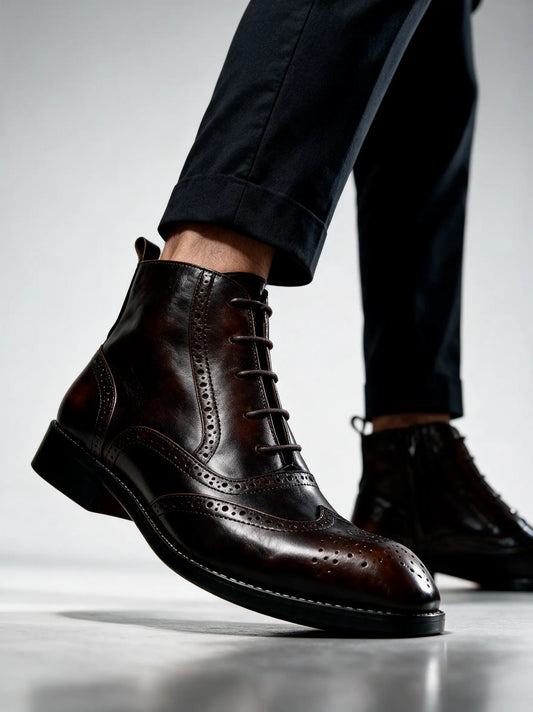 BROUGE Italian Cut Down Toe Chelsea - Laces & Side Zip - Patina