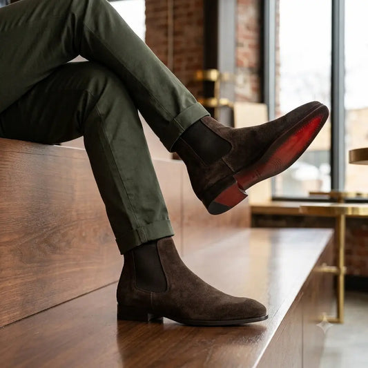 Italian Cut Down Toe Suede Chelsea - Dark Chocolate