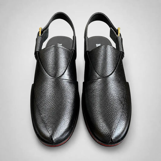 Kaptan Leather Chapal - Black