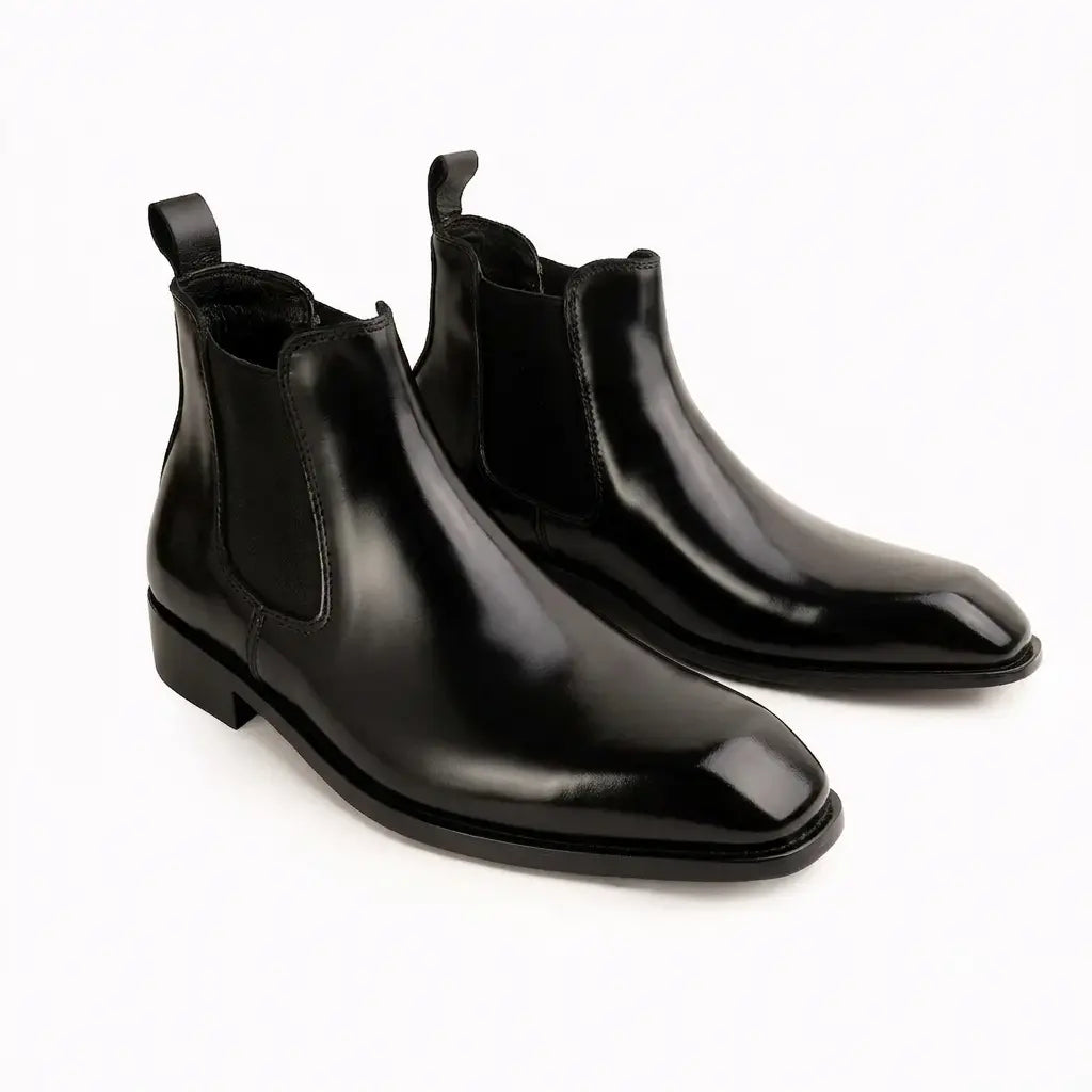 Italian Cut Down Toe Leather Chelsea - Black