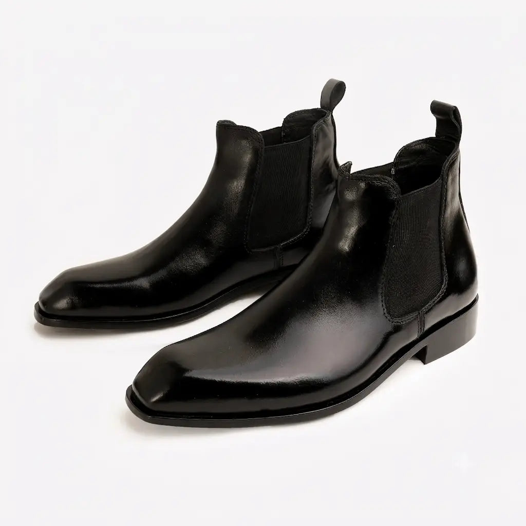Italian Cut Down Toe Leather Chelsea - Black