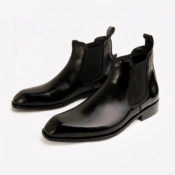 Italian Cut Down Toe Leather Chelsea - Black
