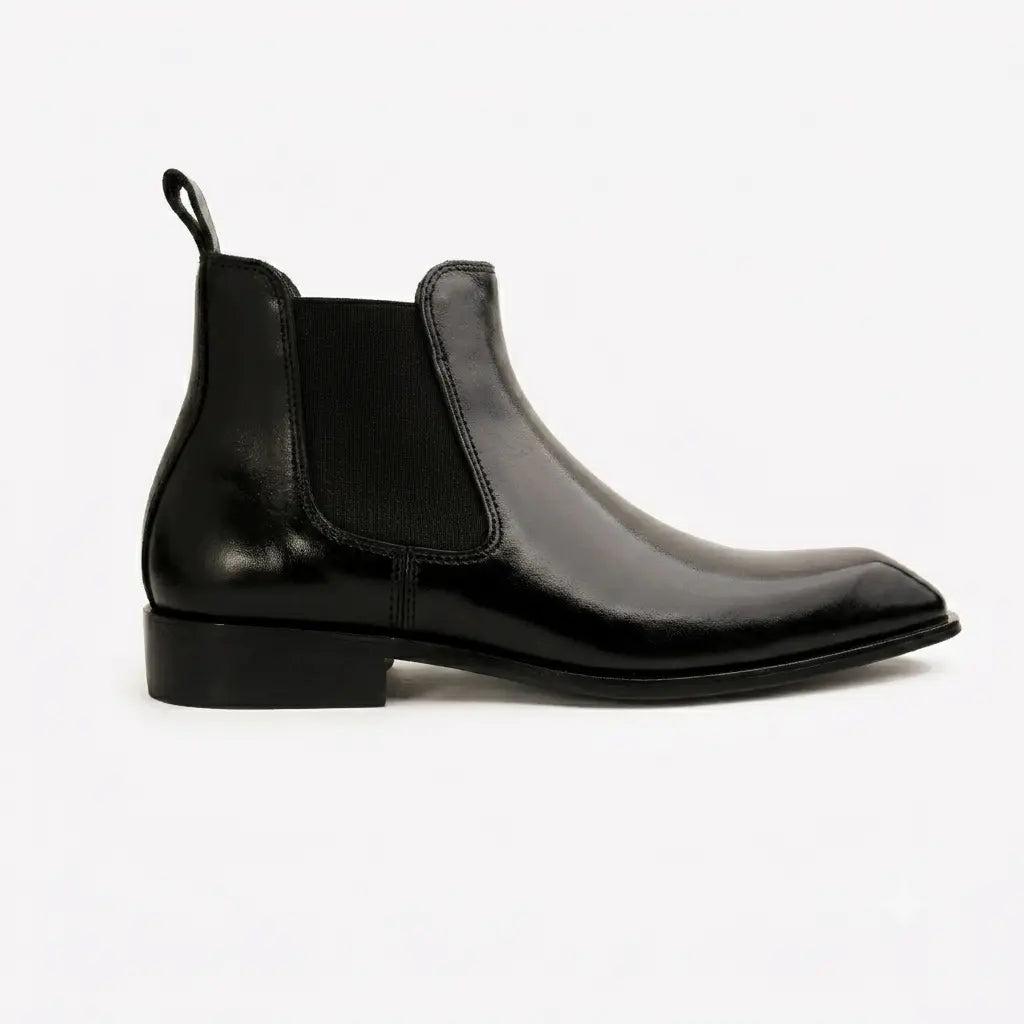 Italian Cut Down Toe Leather Chelsea - Black