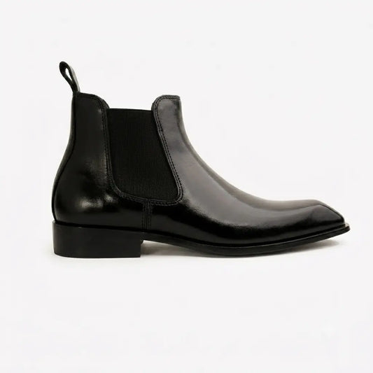 Italian Cut Down Toe Leather Chelsea - Black