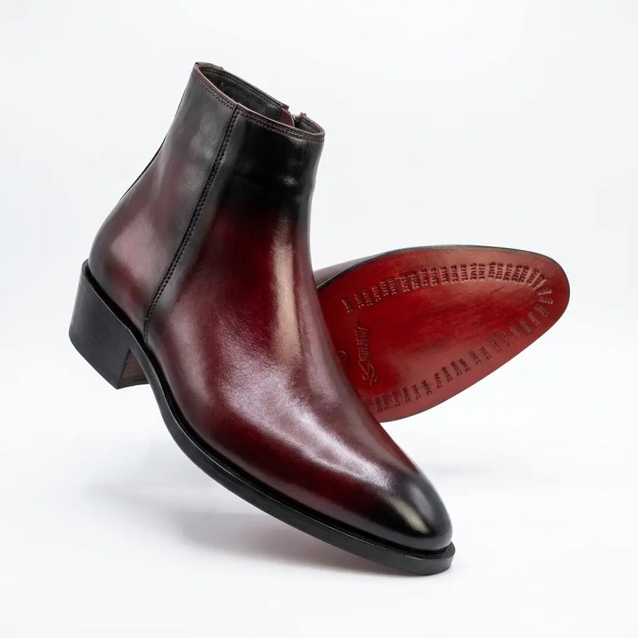 Two Inch Cuban Heel & Pointed Toe Leather Chelsea - Burgundy