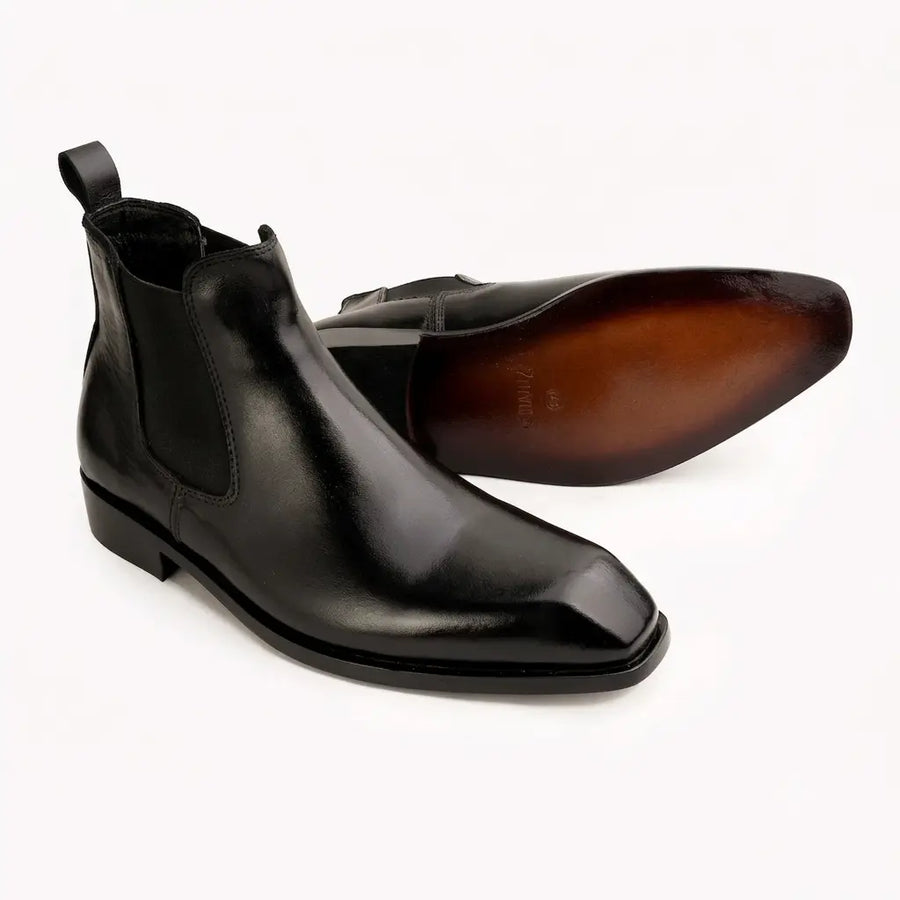 Italian Cut Down Toe Leather Chelsea - Black