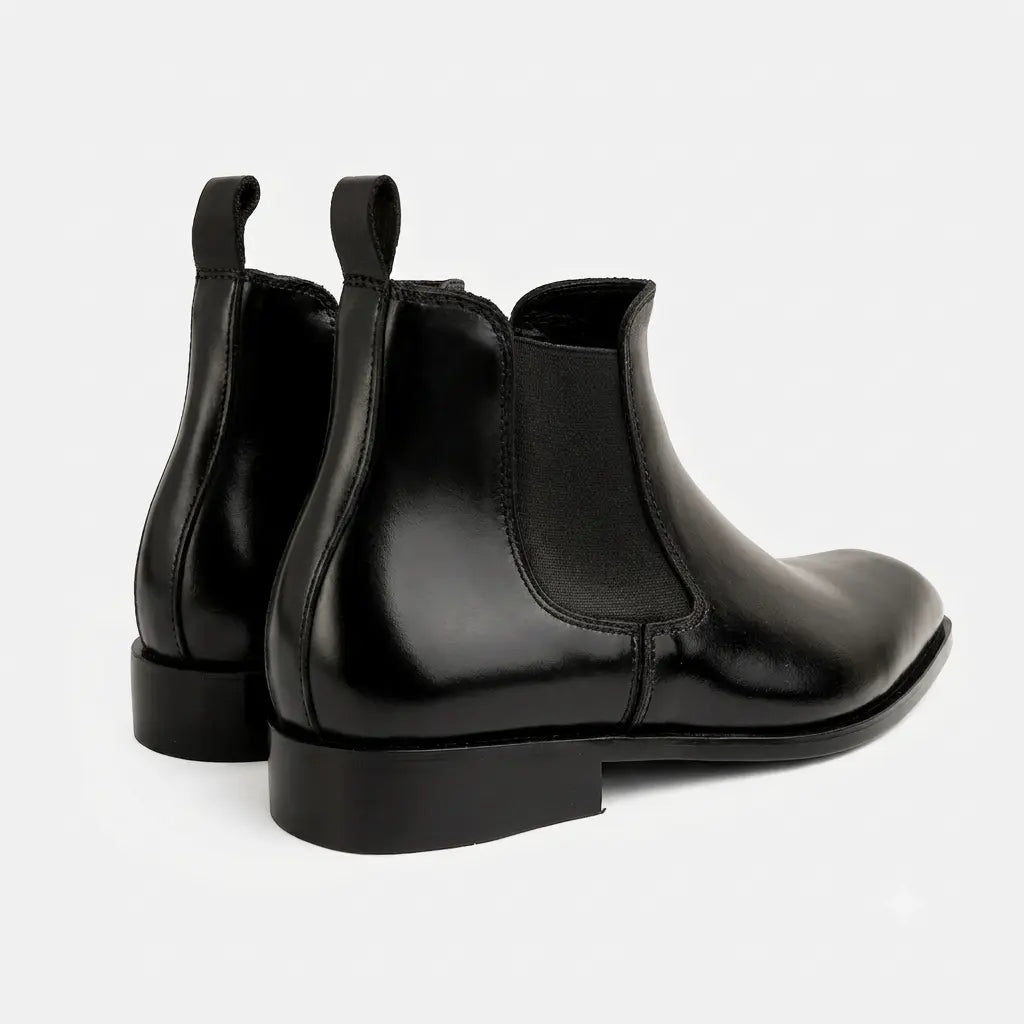 Italian Cut Down Toe Leather Chelsea - Black