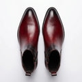 Two Inch Cuban Heel & Pointed Toe Leather Chelsea - Burgundy