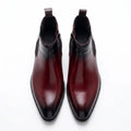 Two Inch Cuban Heel & Pointed Toe Leather Chelsea - Burgundy