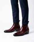 Two Inch Cuban Heel & Pointed Toe Leather Chelsea - Burgundy