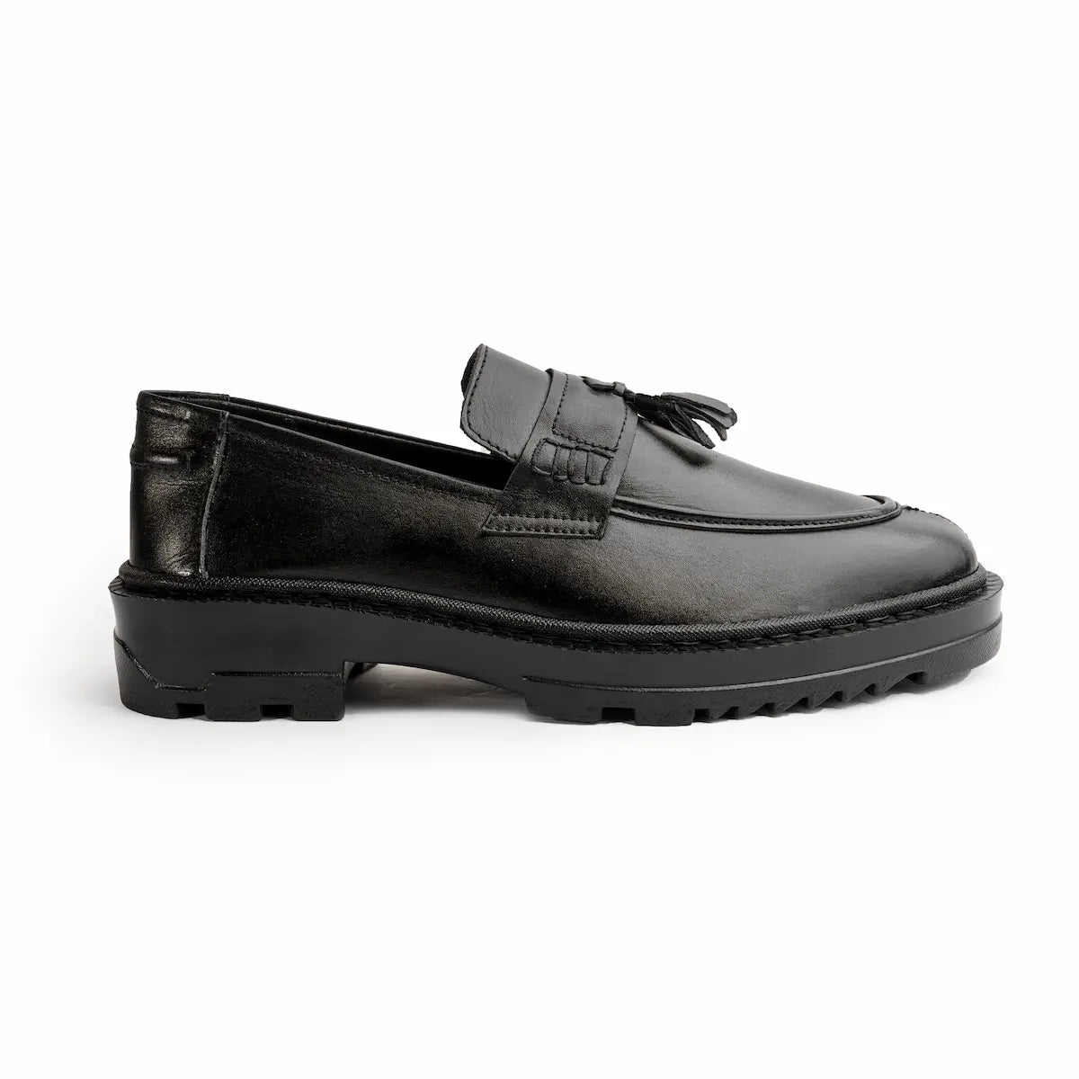 Leather Chunky Tassel Loafers - Black