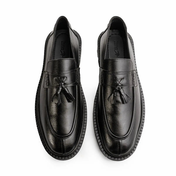Leather Chunky Tassel Loafers - Black