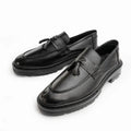 Leather Chunky Tassel Loafers - Black