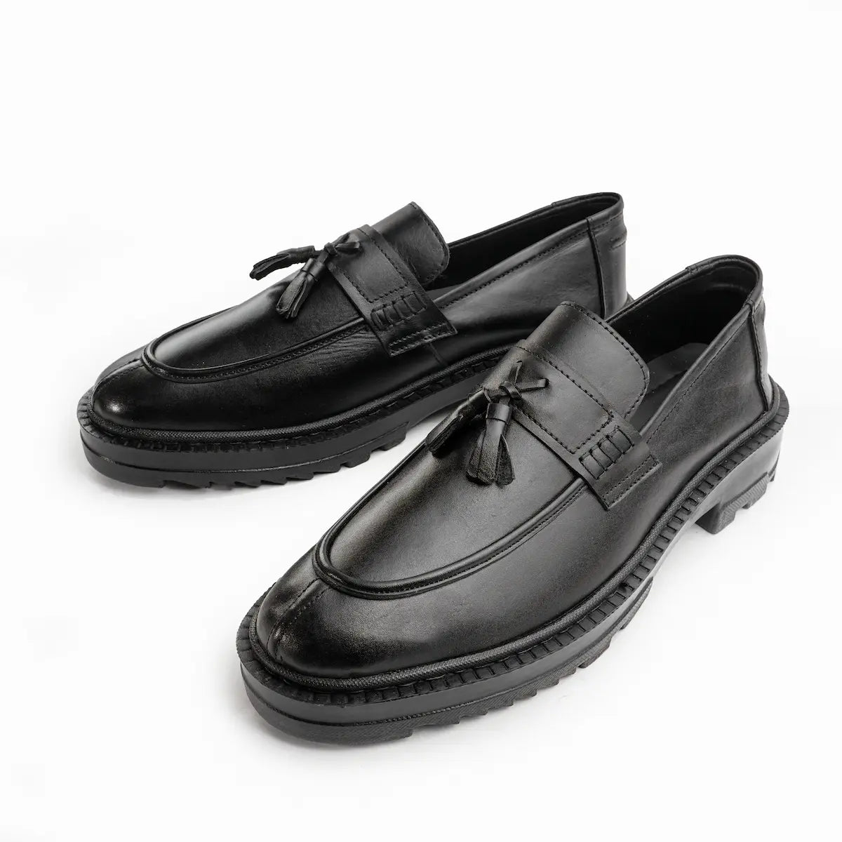Leather Chunky Tassel Loafers - Black