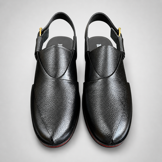 Kaptan Leather Chapal - Black