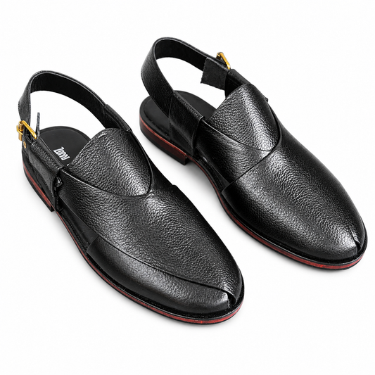 Kaptan Leather Chapal - Black