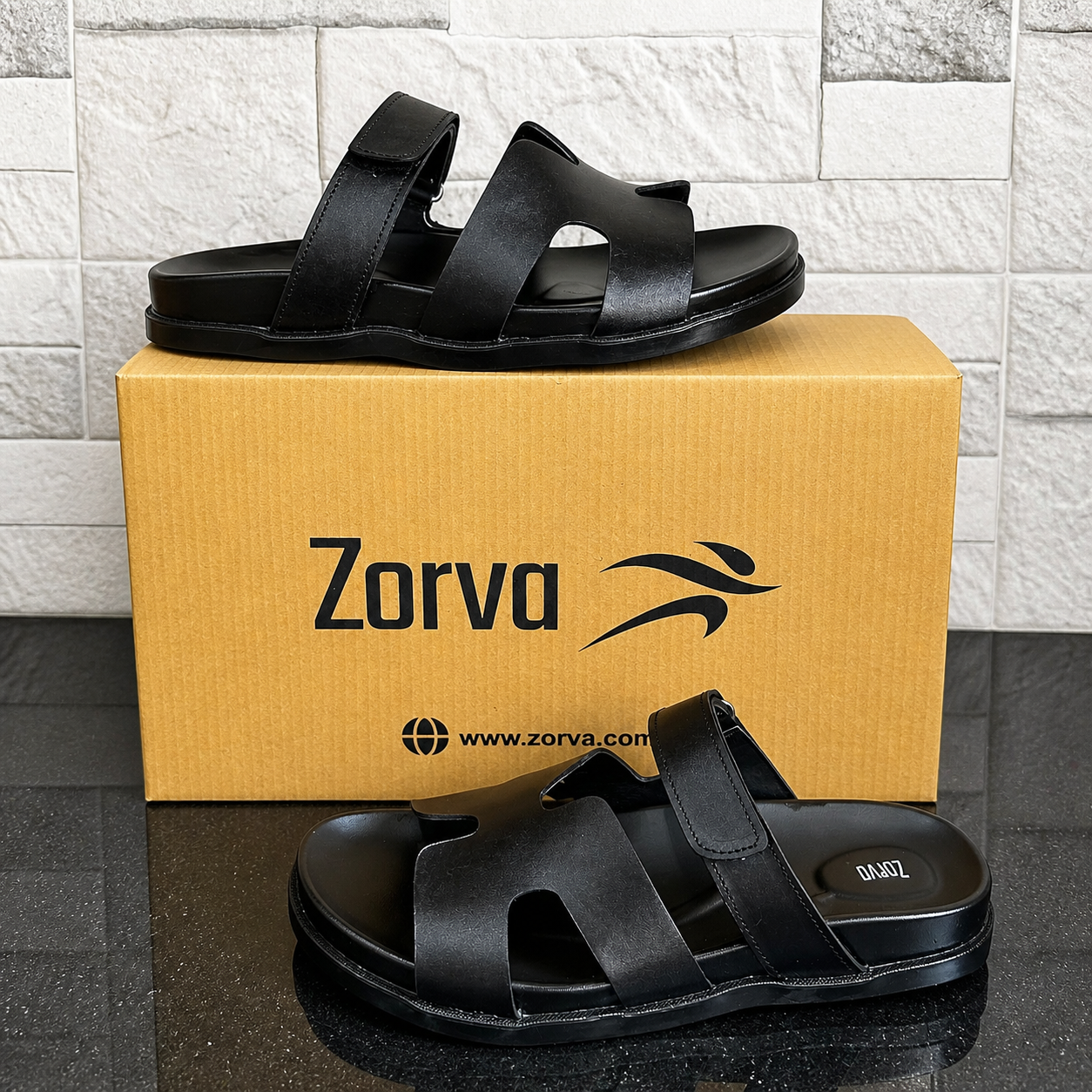 Zorva Medicated Cow Leather Stealth Sandals - Black