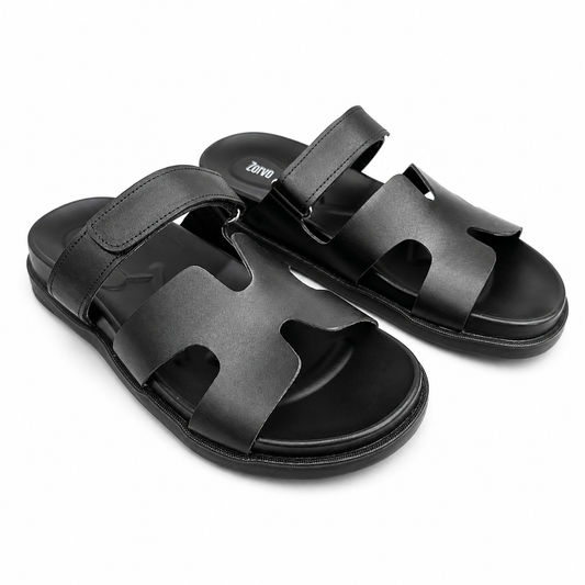 Medicated Leather Stealth Sandals - Black