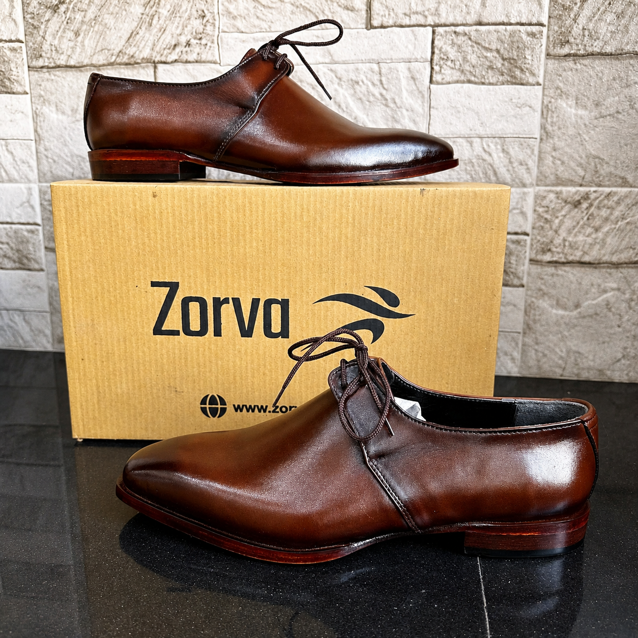 Leather Whole Cut - Double Laces Oxfords - Brown