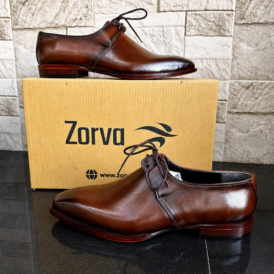 Leather Whole Cut - Double Laces Oxfords - Brown