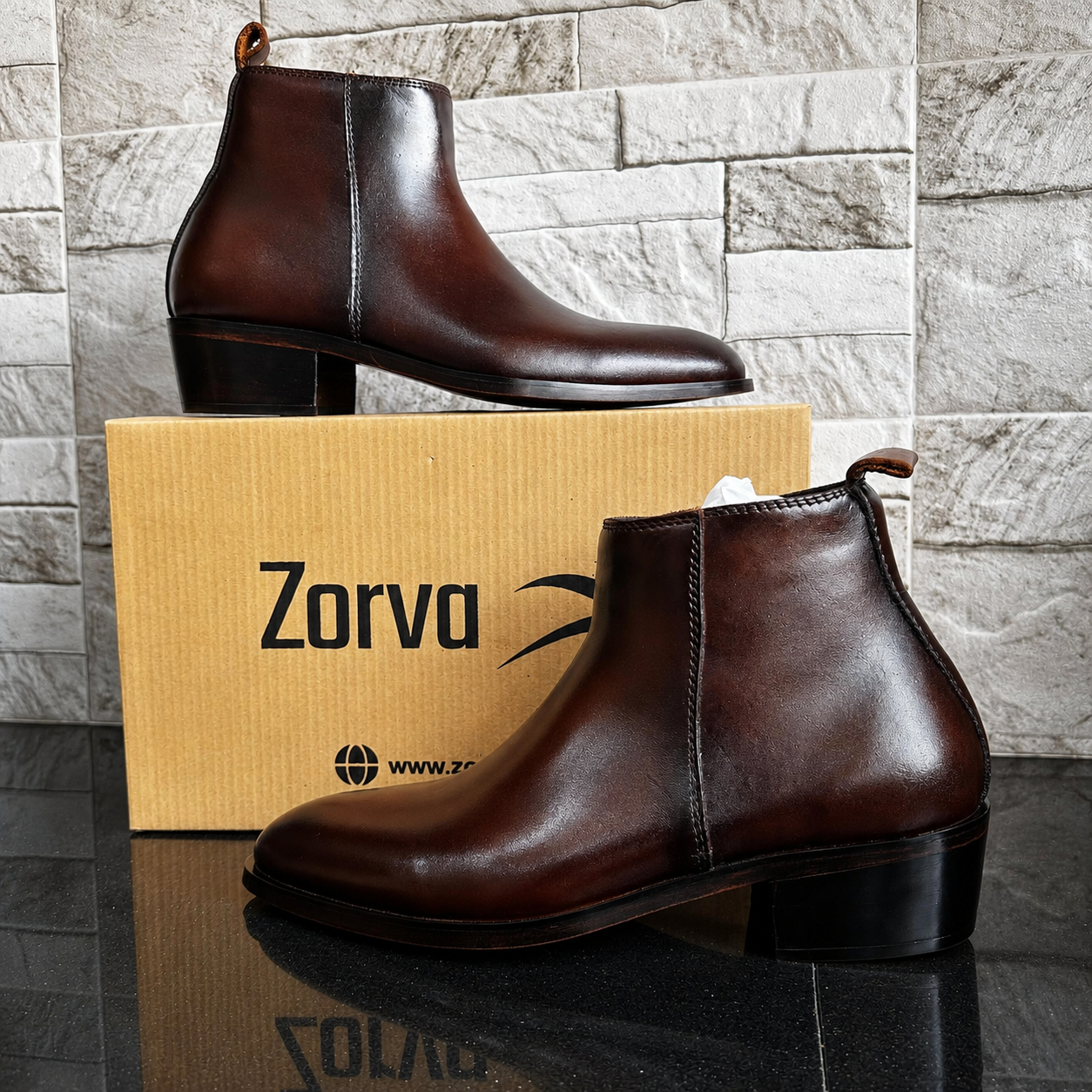 Two Inch Cuban Heel & Pointed Toe - Premium Leather Chelsea - Brown