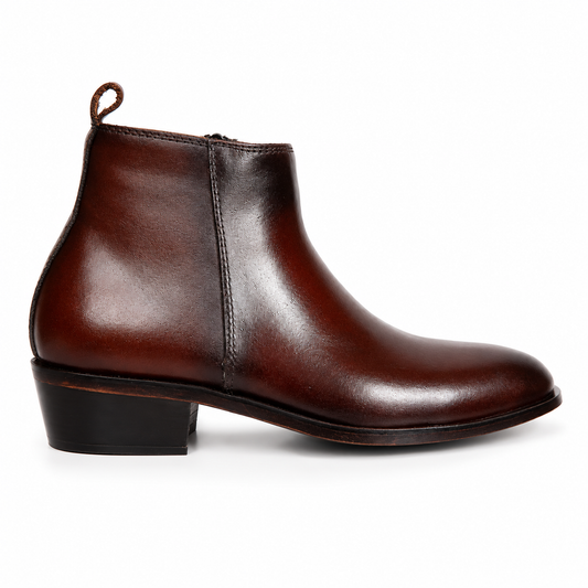 Two Inch Cuban Heel & Pointed Toe Leather Chelsea - Brown