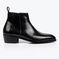Two Inch Cuban Heel & Pointed Toe Leather Chelsea - Black