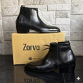 Two Inch Cuban Heel & Pointed Toe Leather Chelsea - Black