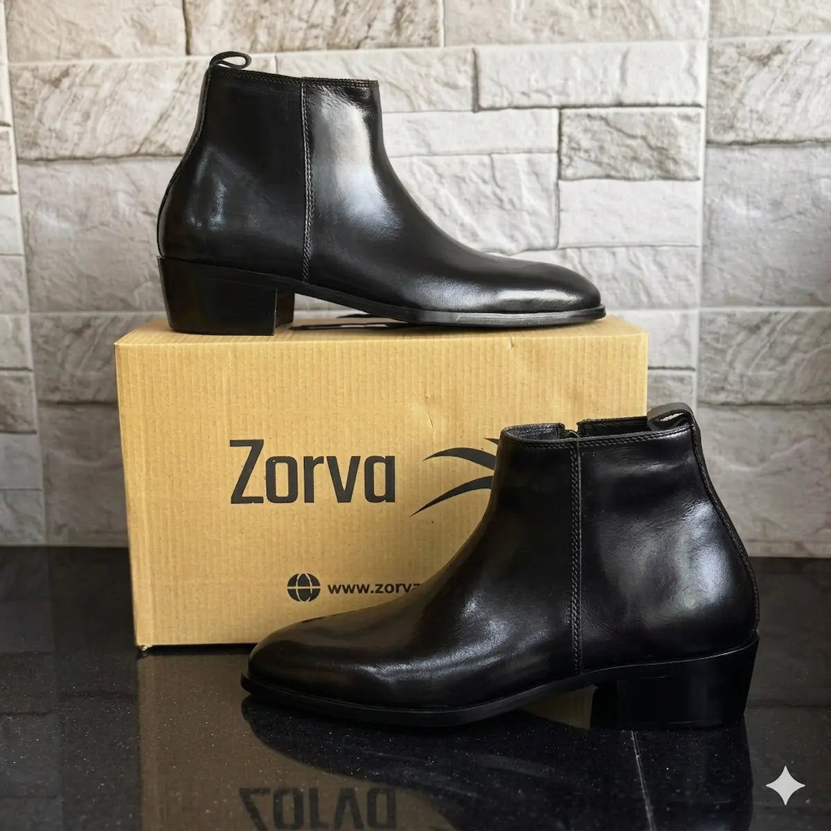 Two Inch Cuban Heel & Pointed Toe Leather Chelsea - Black