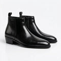 Two Inch Cuban Heel & Pointed Toe Leather Chelsea - Black