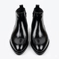 Two Inch Cuban Heel & Pointed Toe Leather Chelsea - Black