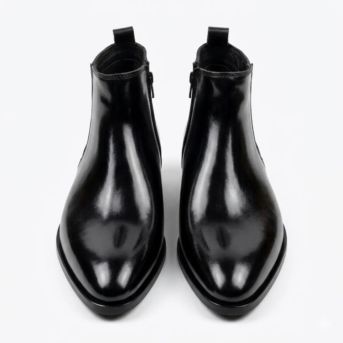 Two Inch Cuban Heel & Pointed Toe Leather Chelsea - Black