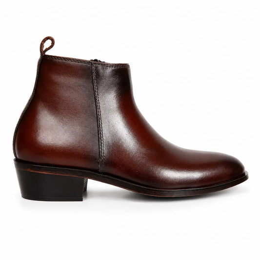 Two Inch Cuban Heel & Pointed Toe Leather Chelsea - Brown